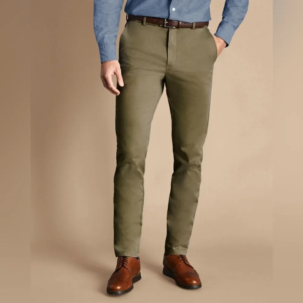 Charles‎ TYRWHITT extra slim fit Ultimate Non-Iron Chinos Olive Green 34x30 Nwt